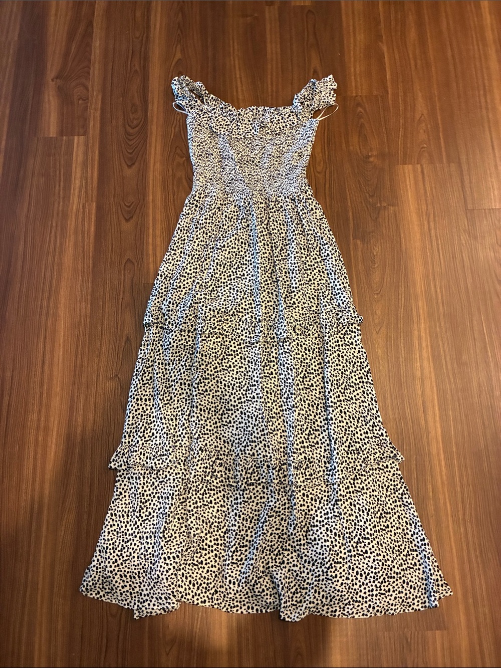 Express Black & White Spotted Ruffle Maxi Dress